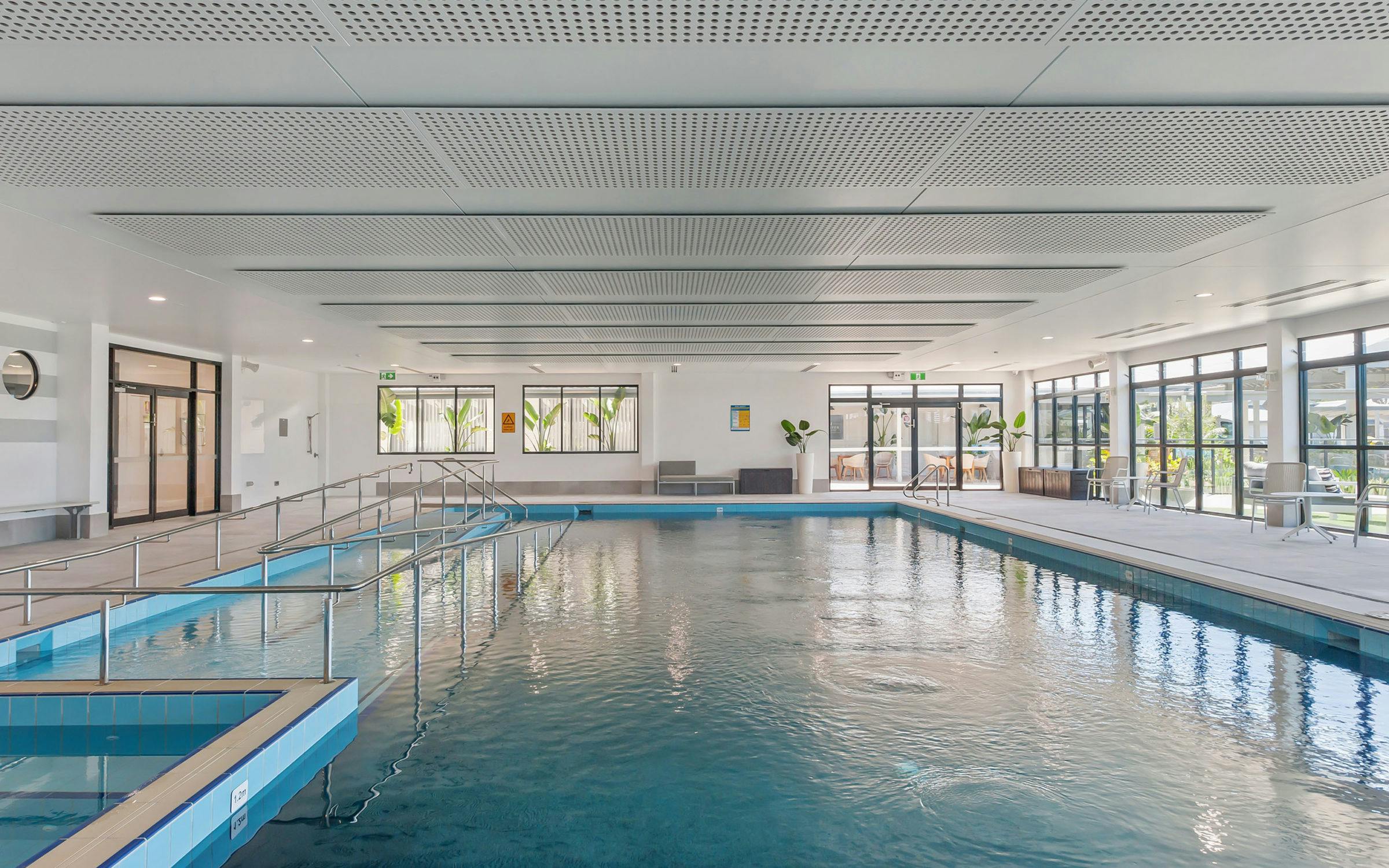 A shared indoor swimming pool